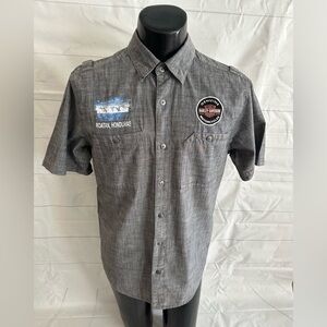 Harley-Davidson Shirt Adult Medium ROATAN, HONDURAS Gray Short Sleeve Button Up